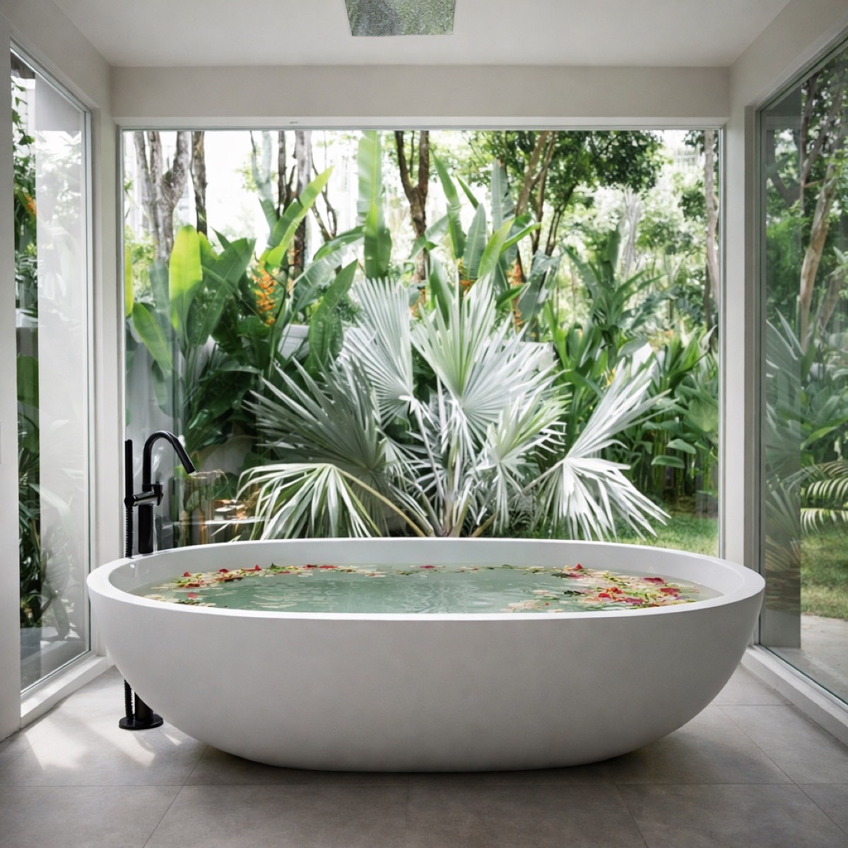 Bathroom with freestanding tub