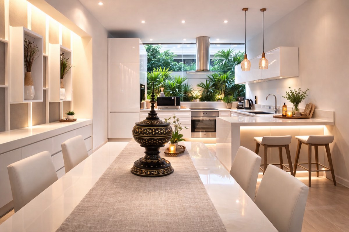 Kitchen with garden view