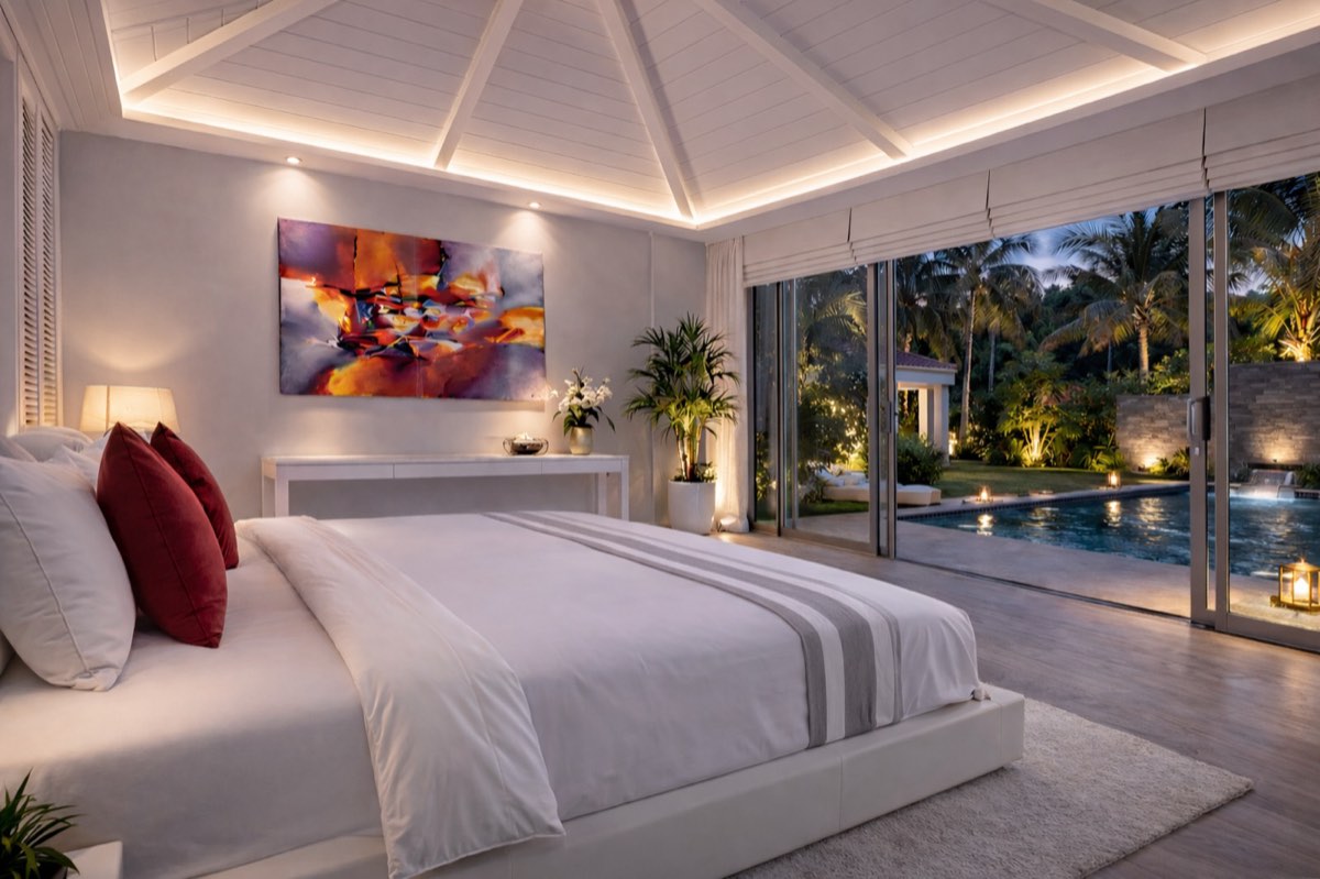 Master bedroom at sunset